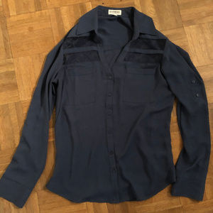 Express Sheer Panel Portofino Shirt Dusty Navy S